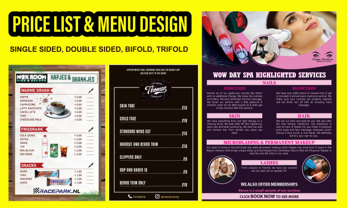 Gig Preview - Do price list, rate list, price table and restaurant menu design