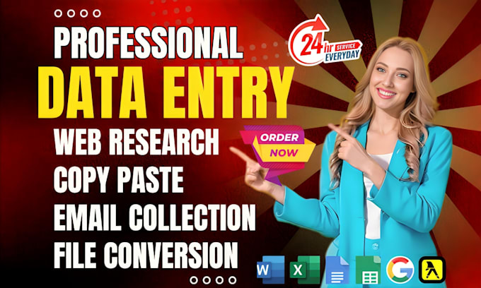 Gig Preview - Do web research data scraping copy paste email collection pdf file conversion