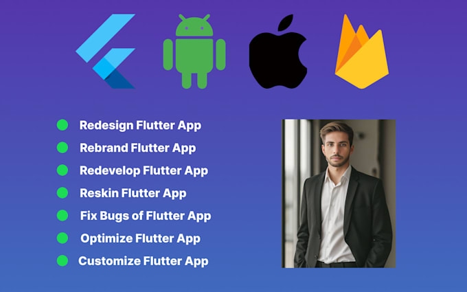 Gig Preview - Redesign, reskin, rebrand, redevelop and fix bugs of flutter app