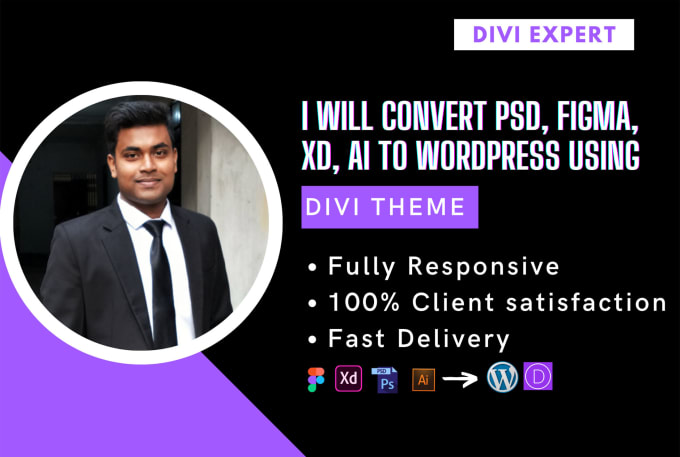 Gig Preview - Convert PSD, figma, xd, ai to wordpress using divi theme