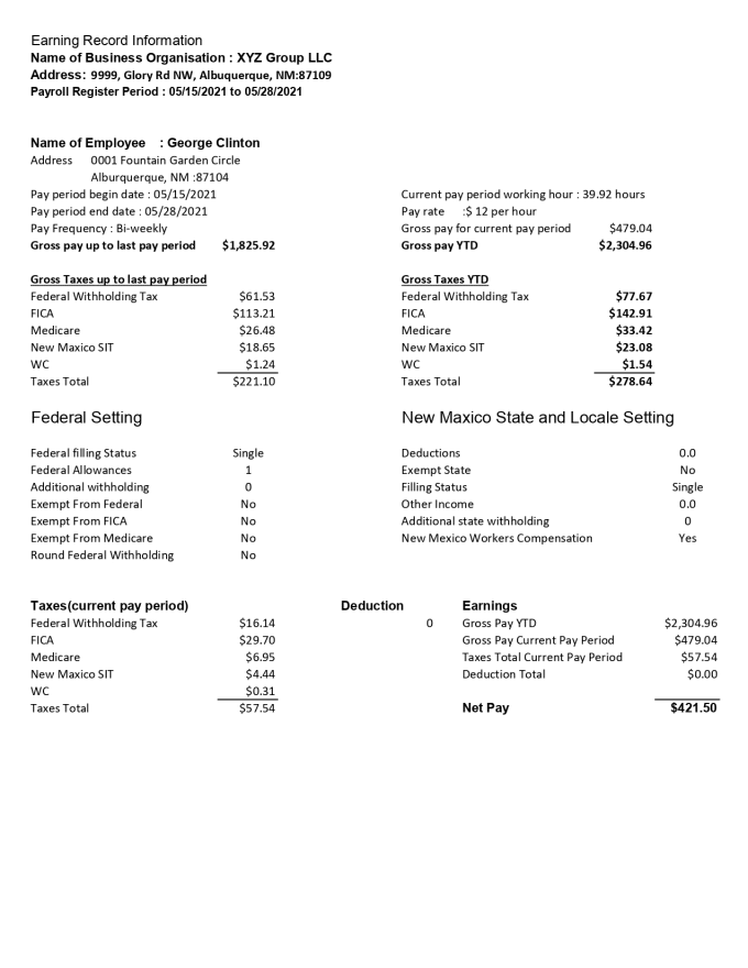 Gig Preview - Prepare employee payroll stub