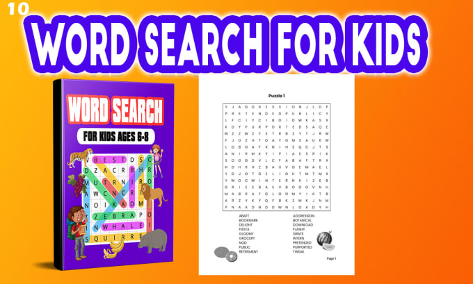 Gig Preview - Create a word search kids activity book interior with cover