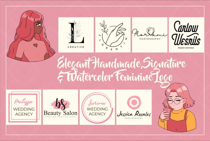 Gig Preview - Design feminine watercolor signature and luxury logo