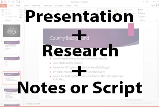 Gig Preview - Edit and create powerpoint presentation, research and provide notes or script