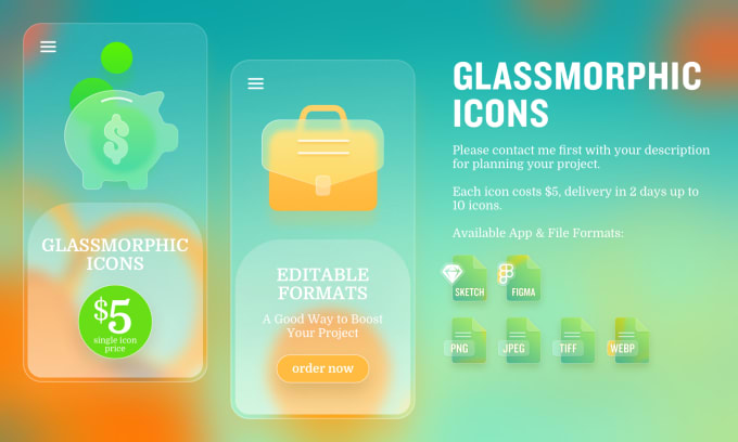 Gig Preview - Design glassmorphic custom icons