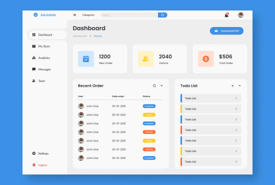 Gig Preview - Create admin dashboard html, css, and javascript