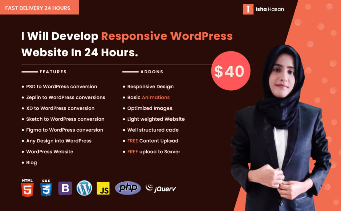 Gig Preview - Develop responsive wordpress website in 24 hours