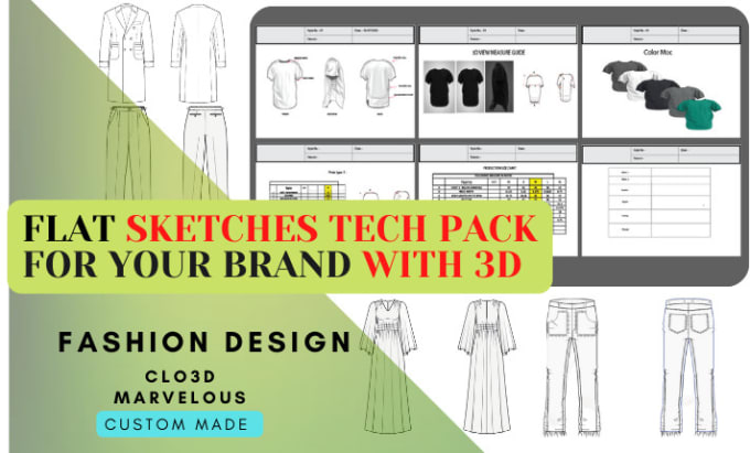 Gig Preview - Create tech pack and flat sketches, 3d for fashion design