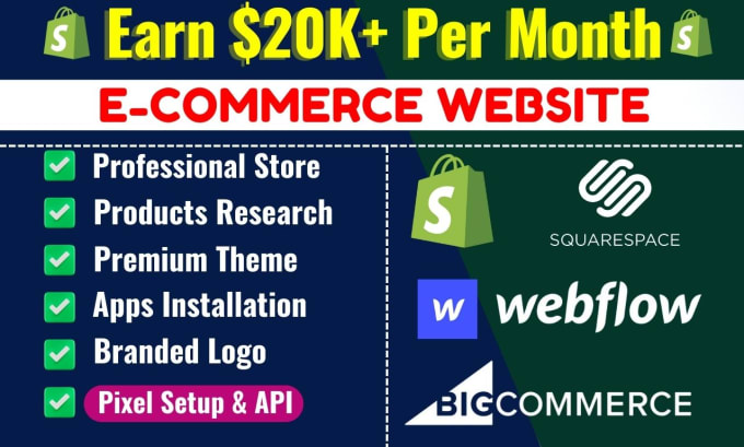 Gig Preview - Build ecommerce shopify website, bigcommerce , webflow website, squarespace shop