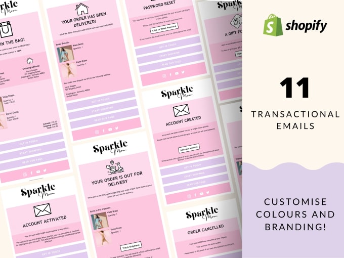 Gig Preview - Create 11 branded shopify transactional email notifications