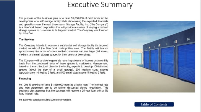 Gig Preview - Write a perfect self storage facility business plan