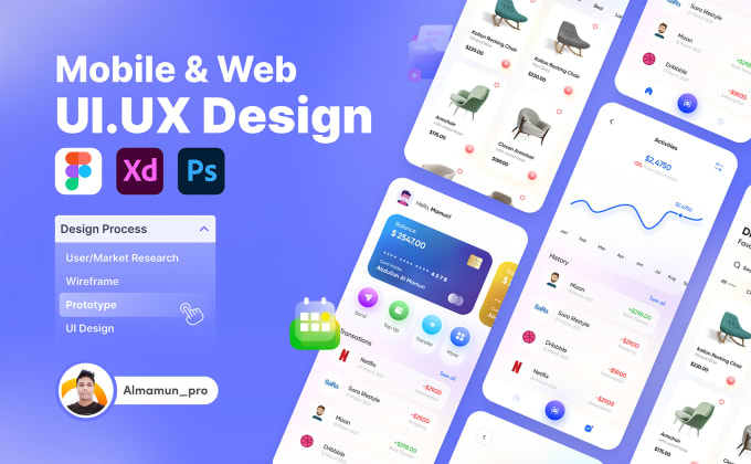 Gig Preview - Do web and mobile app UI UX design with interactive prototype