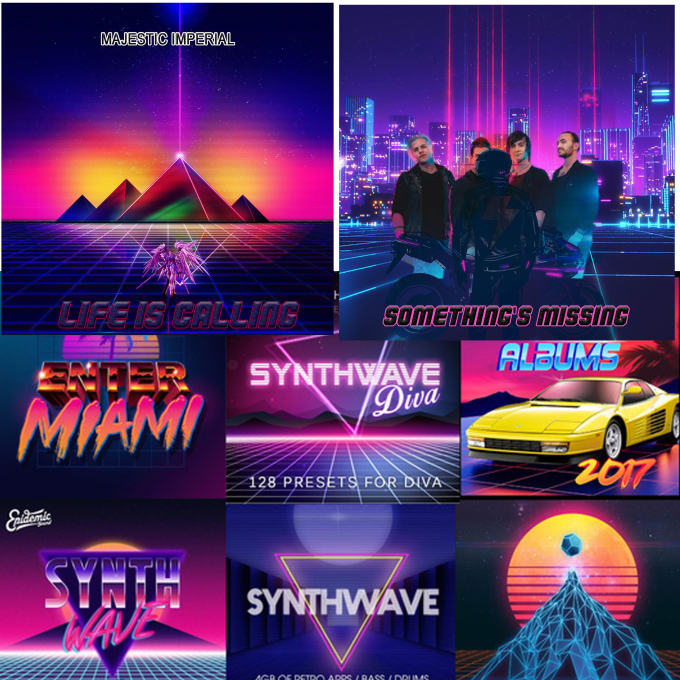 Gig Preview - Synthwave 80s retro vintage style neon and chrome 3d album