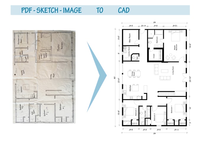 Gig Preview - Convert pdf , sketch or image to cad drawing in autocad