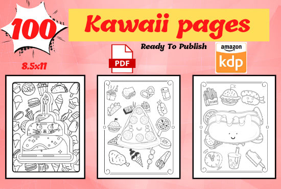 Gig Preview - Provide 100 cute kawaii coloring pages for kids