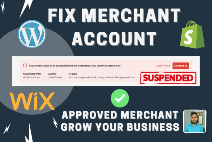 Gig Preview - Fix merchant center suspension issue, misrepresentation, and policy violation