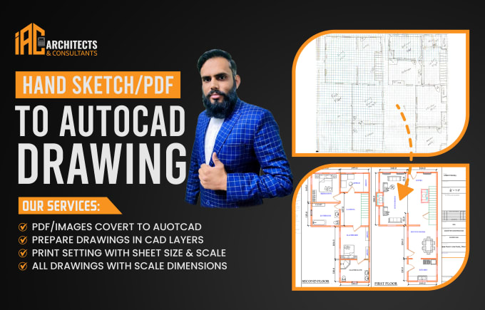 Gig Preview - Convert pdf to autocad and redraw floor plan