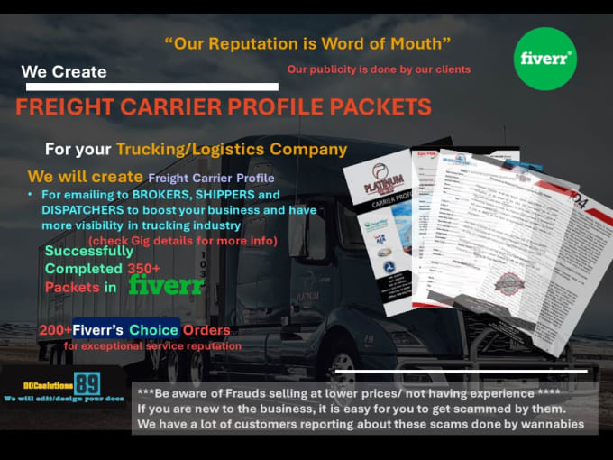 Gig Preview - Create, design, freight carrier, trucking profile packet