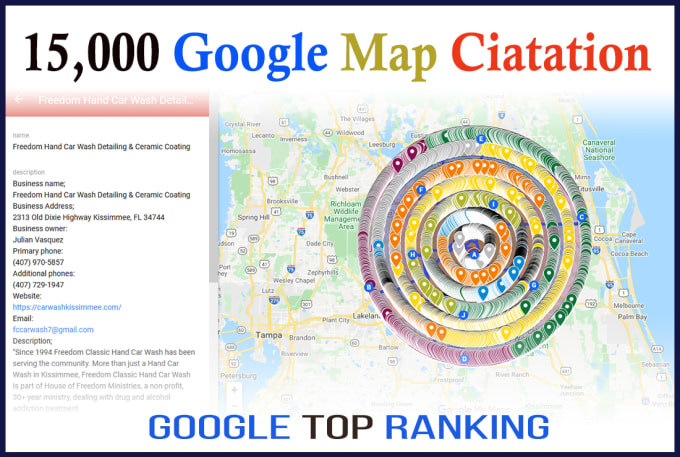 Gig Preview - Create organically 15,000 google maps citations for top gmb ranking, local SEO