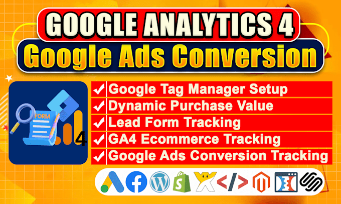 Gig Preview - Setup google analytics 4, ads conversion tracking, ga4 ecommerce by tag manager