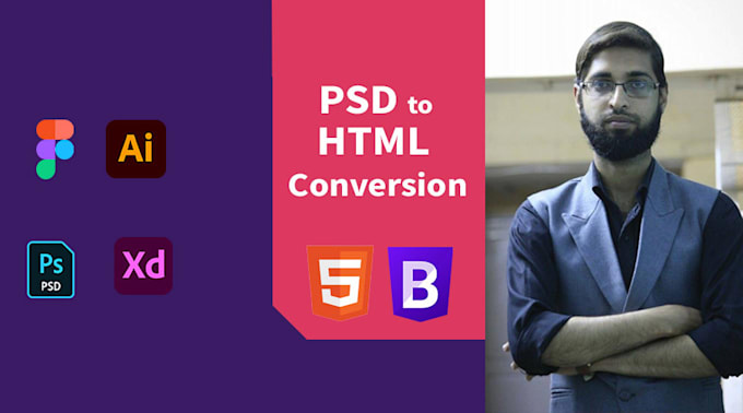 Gig Preview - Convert figma psd xd file to html 5 responsive bootstrap5