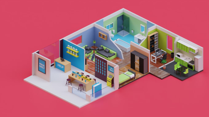 Gig Preview - Create 3d isometric room for website or landing page