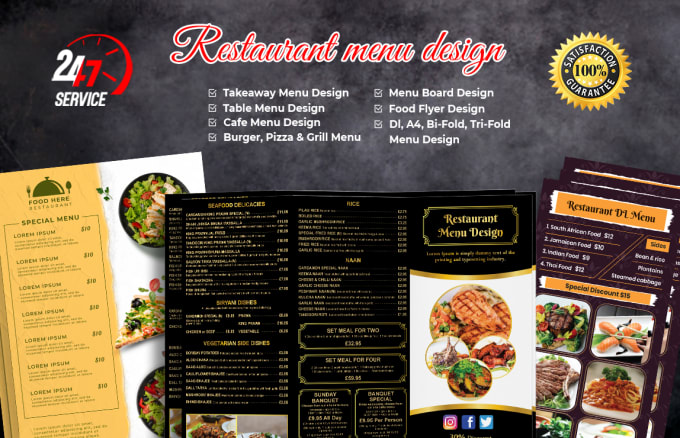 Gig Preview - Design takeaway, restaurant, table menu, food menu, menu flyer and menu board