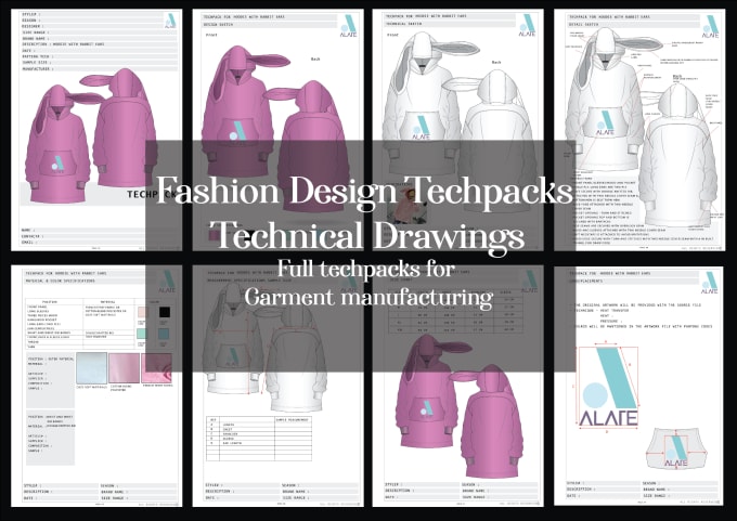 Gig Preview - Create fashion design tech pack, flat detail technical drawing