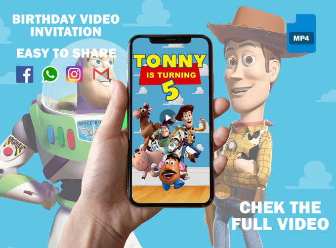 Gig Preview - Create toy story birthday invitation video