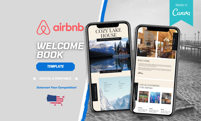 Gig Preview - Create a digital airbnb welcome guest book template for your vacation rental