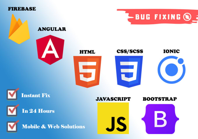 Gig Preview - Fix html, css, bootstrap, javascript, angular, ionic, firebase