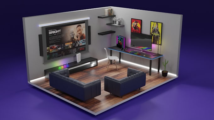 Gig Preview - Make 3d isometric gaming room design