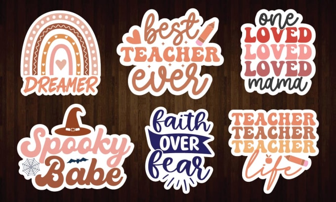 Gig Preview - Do typography sticker designs for your etsy and others platform with svg bundle