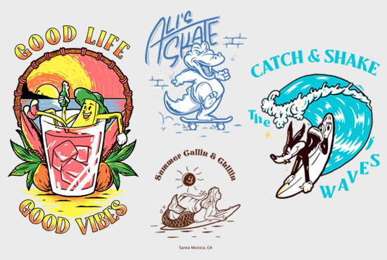 Gig Preview - Create surf illustration design for tshirt