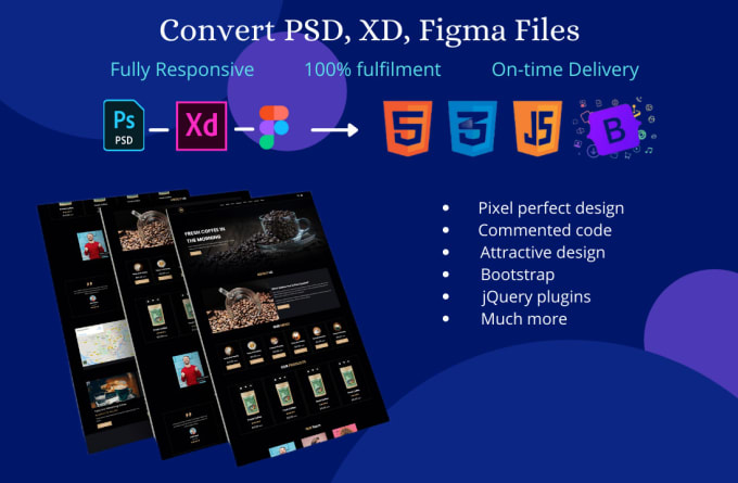 Gig Preview - Convert psd to html, xd, figma, sketch to html bootstrap responsive website