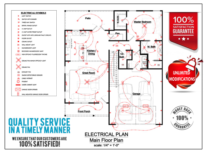 Gig Preview - Draw electrical plan for your floor plan in autocad