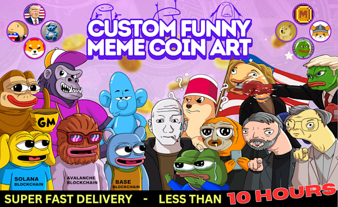 Gig Preview - Create custom funny meme coin art for website, social media