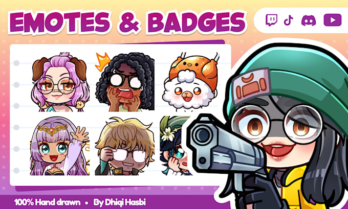 Gig Preview - Draw twitch and discord emotes, sub badges in chibi style