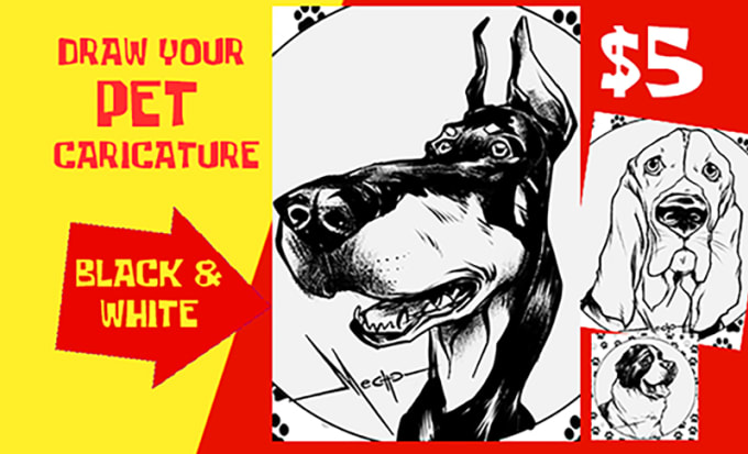 Gig Preview - Draw a caricature of your dog cat or other pet