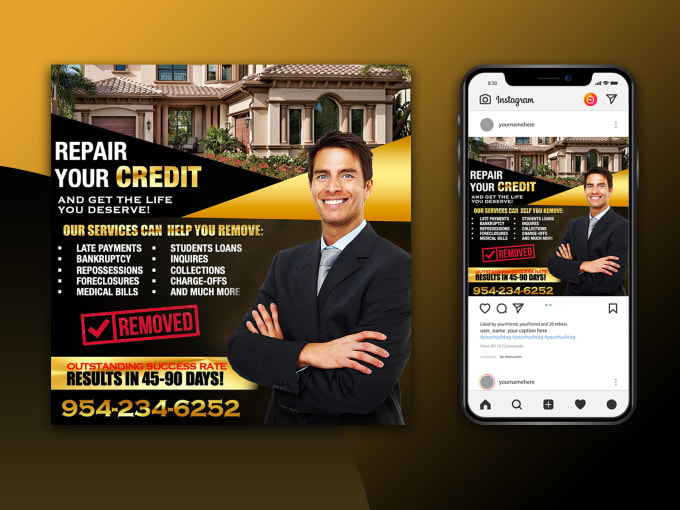 Gig Preview - Design online instagram flyer ad for credit repair score tax business