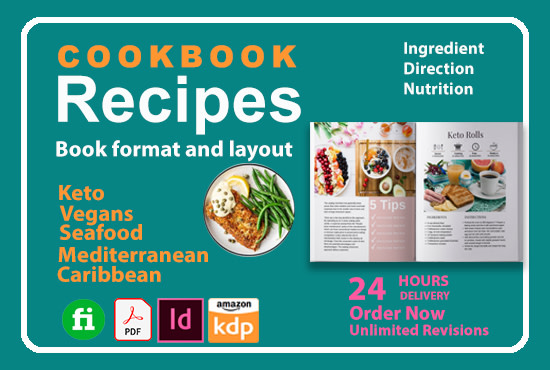 Gig Preview - Design recipe cookbook, recipes ebook layout with in 24 hours