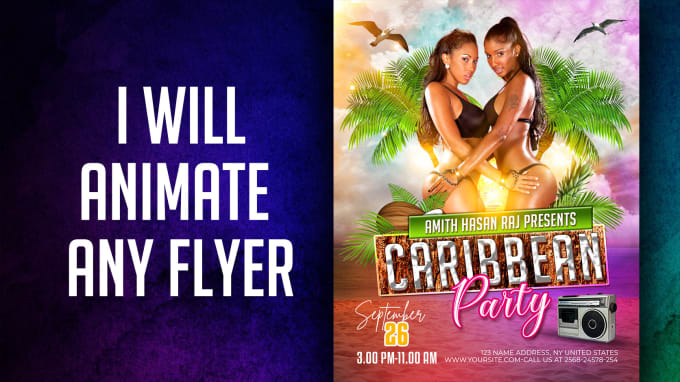 animate motion graphics design for Caribbean flyer, event flyer, party flyer