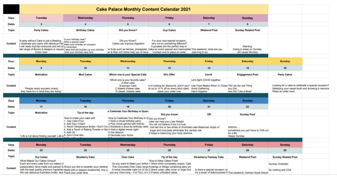 Gig Preview - Create a content calendar for your social media