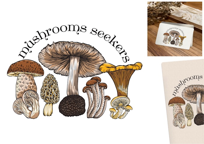 Bestseller - design vintage logo, digital hand drawn, plant and mushroom