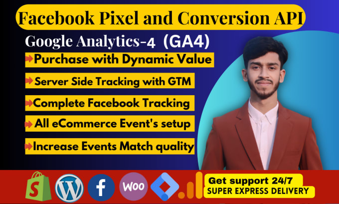 Gig Preview - Fix or setup facebook pixel conversion API ios 14 update ga4 GTM shopify