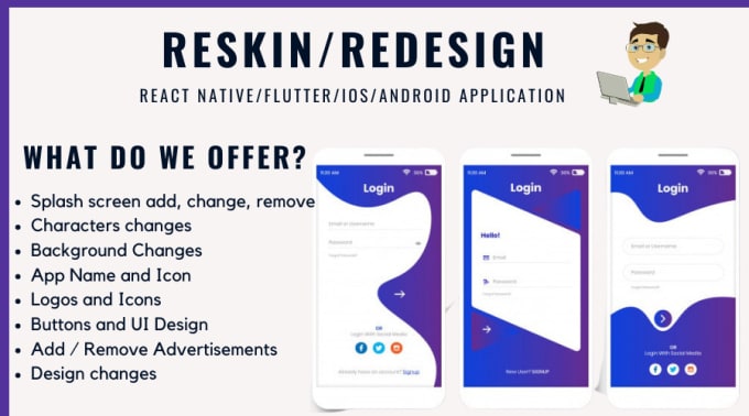 Gig Preview - Reskin app for android ios react native and flutter apps