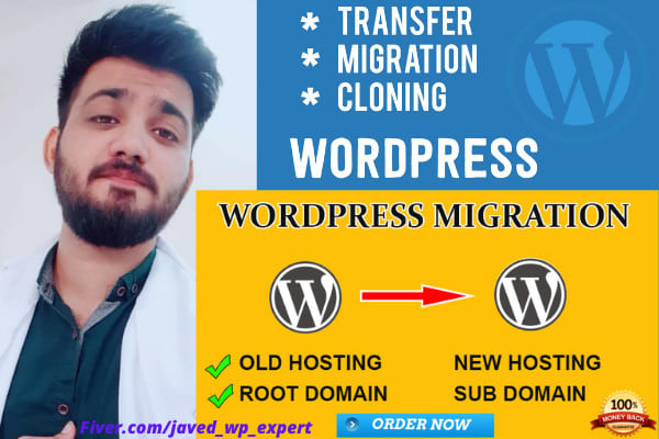 Gig Preview - Expertly migrate wordpress website to a new hosting or domain within 2 hours