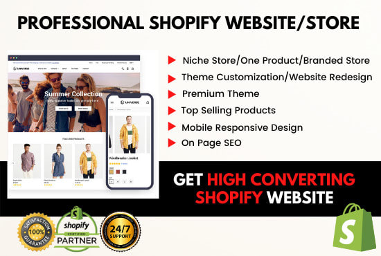 Gig Preview - Build high converting shopify website or shopify dropshipping store