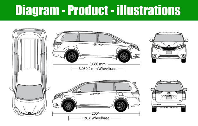 Gig Preview - Draw vector vehicle blueprint template for wrap printing