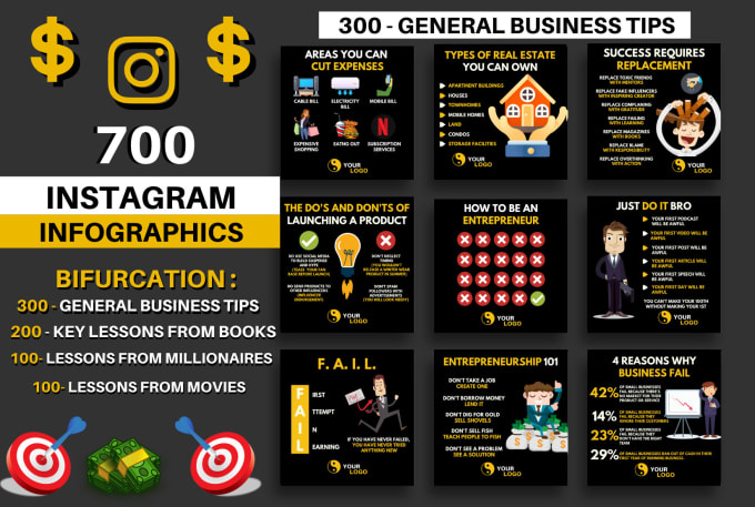 Gig Preview - Design 700 business tips and quotes infographics for instagram